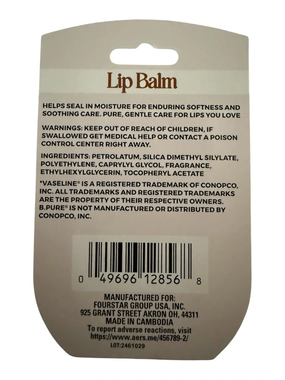 B - Pure Lip Balm Cocoa Butter Scented